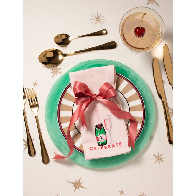 Hovedbilde Embroidered napkins CELEBRATE soft pink 45cm Pack ...