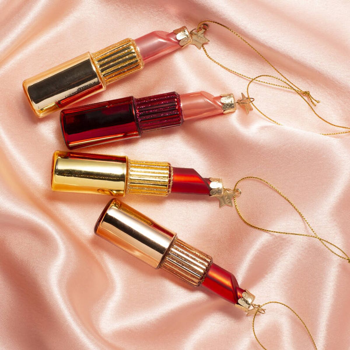 Ornament glass shiny gold/ matt red pink lipstick H11cm