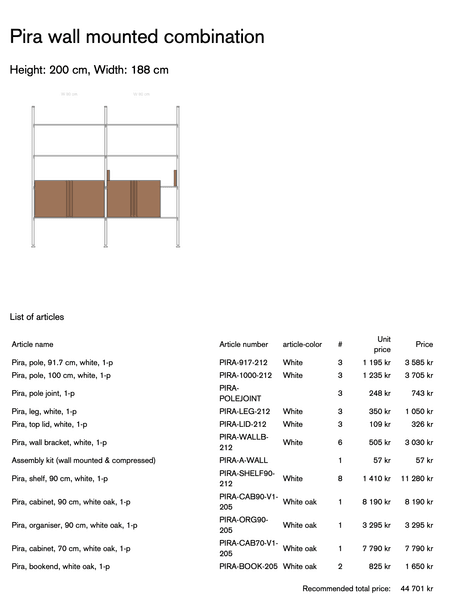 Hovedbilde Pira G2 Hvit/Eik Veggmontert UTSTILLING