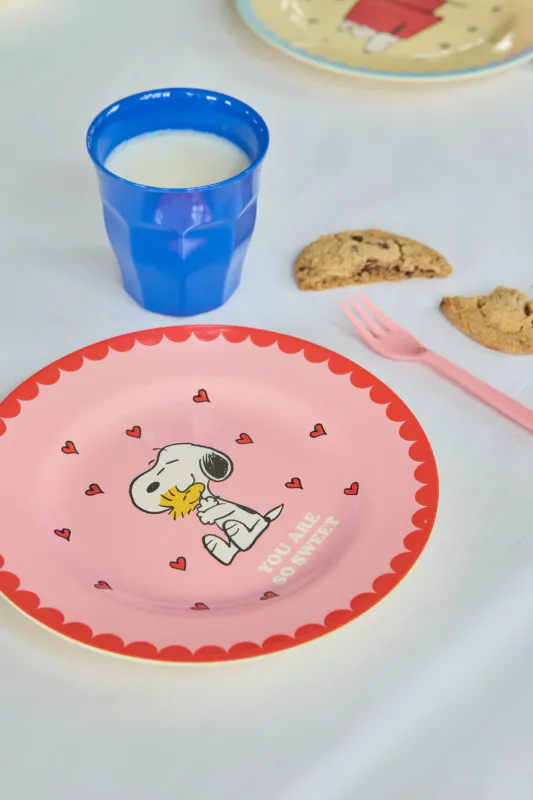 Round Side Plate - Pink - Snoopy Print