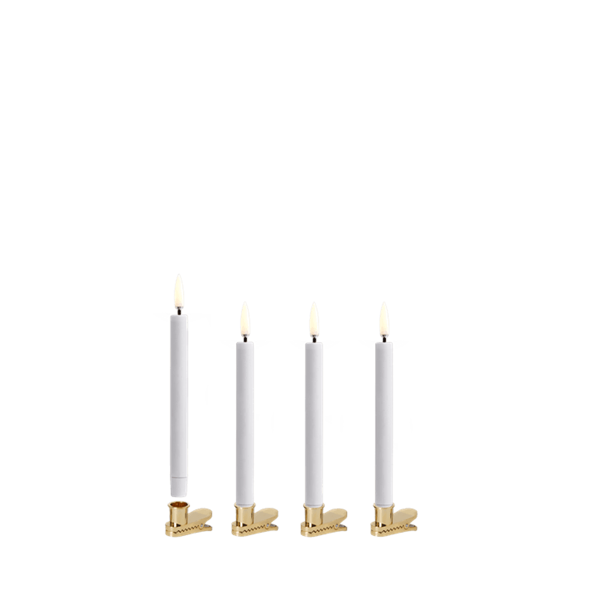 Mini taper candle w. clip White, 4-pack W1,3 x H13,8 cm