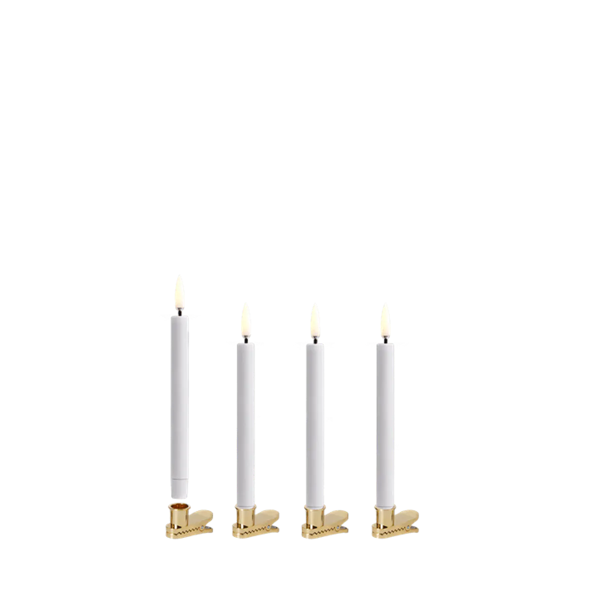 Mini taper candle w. clip White, 4-pack W1,3 x H13,8 cm